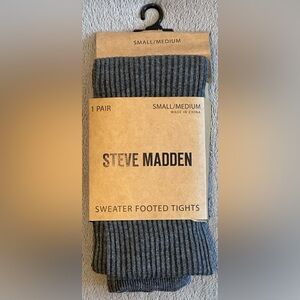 Steve Madden Gray Ribbed Sweater Footed Tights/1 Pair/ NWT/ Size: S/M